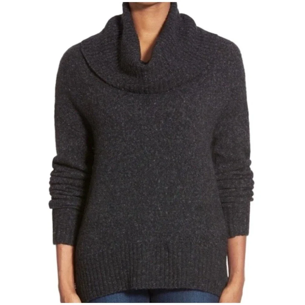 Michael Kors Wool Blend Dark Gray Cowl Neck Sweater Elliptical Hem Medium